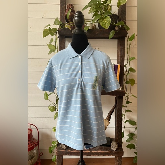Eddie Bauer: Blue Golf Polo with White Stripes - Picture 6 of 17